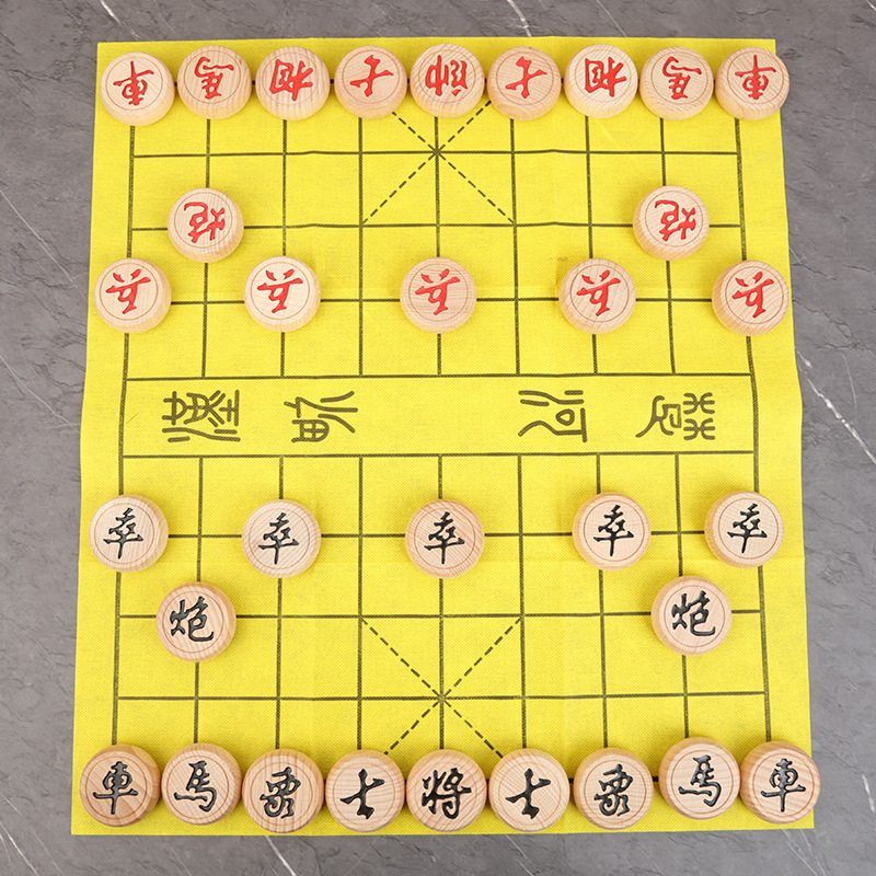 ตัวหมากรุกจีนไม้บีช Beech Wood Chinese Chess (รุ่น Black Dragon)