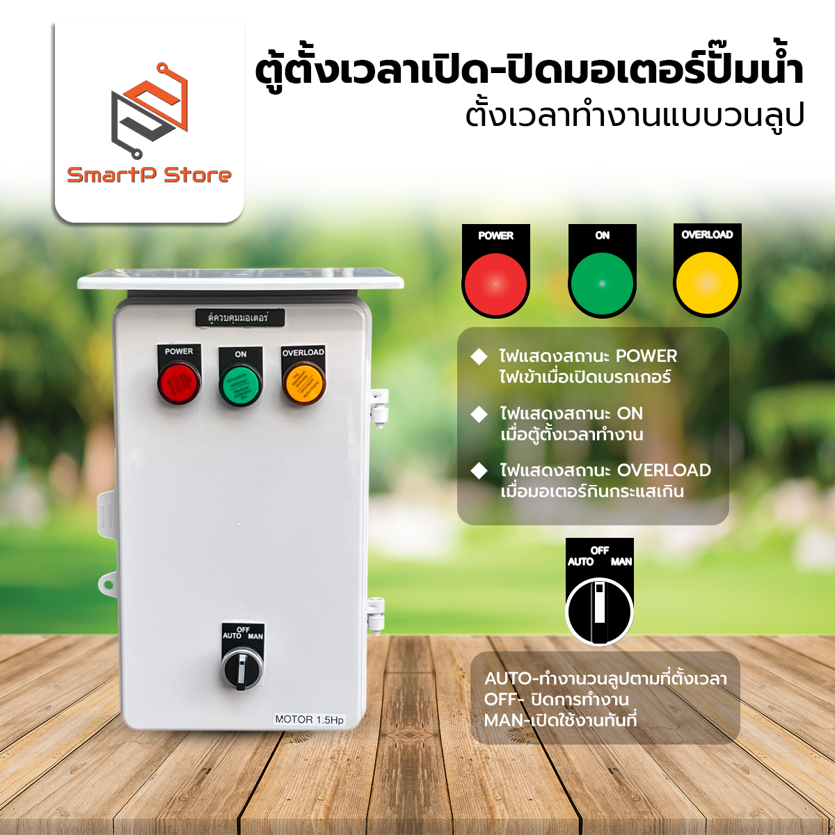 ตู้ตั้งเวลาสลับเปิด-ปิด มอเตอร์ ปั๊มน้ำ 0.5Hp - 3 Hp แบบวนลูป 220V