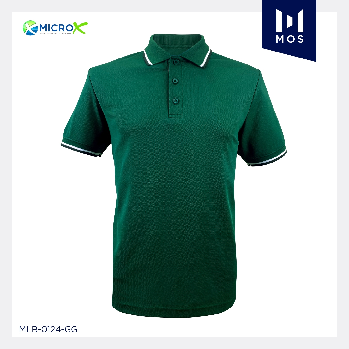MOS POLO GG เสื้อโปโล ยูนิฟอร์ม microX ไม่ขึ้นขุย100% สีเขียวเข้ม