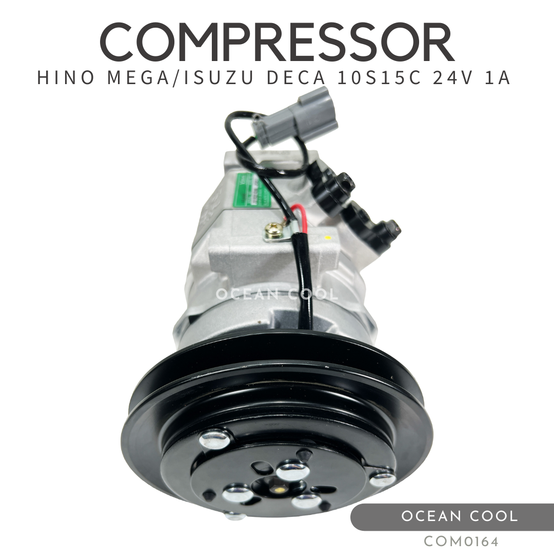คอมเพรสเซอร์ ฮีโน่ เมก้า , อีซูซุ เดก้า 10S15C ร่องเอ 24 โวลต์ ออกขวา - ขาตรง COM0164 COMPRESSOR HINO MEGA , ISUZU DECA 10S15C 1A 24V คอมแอร์