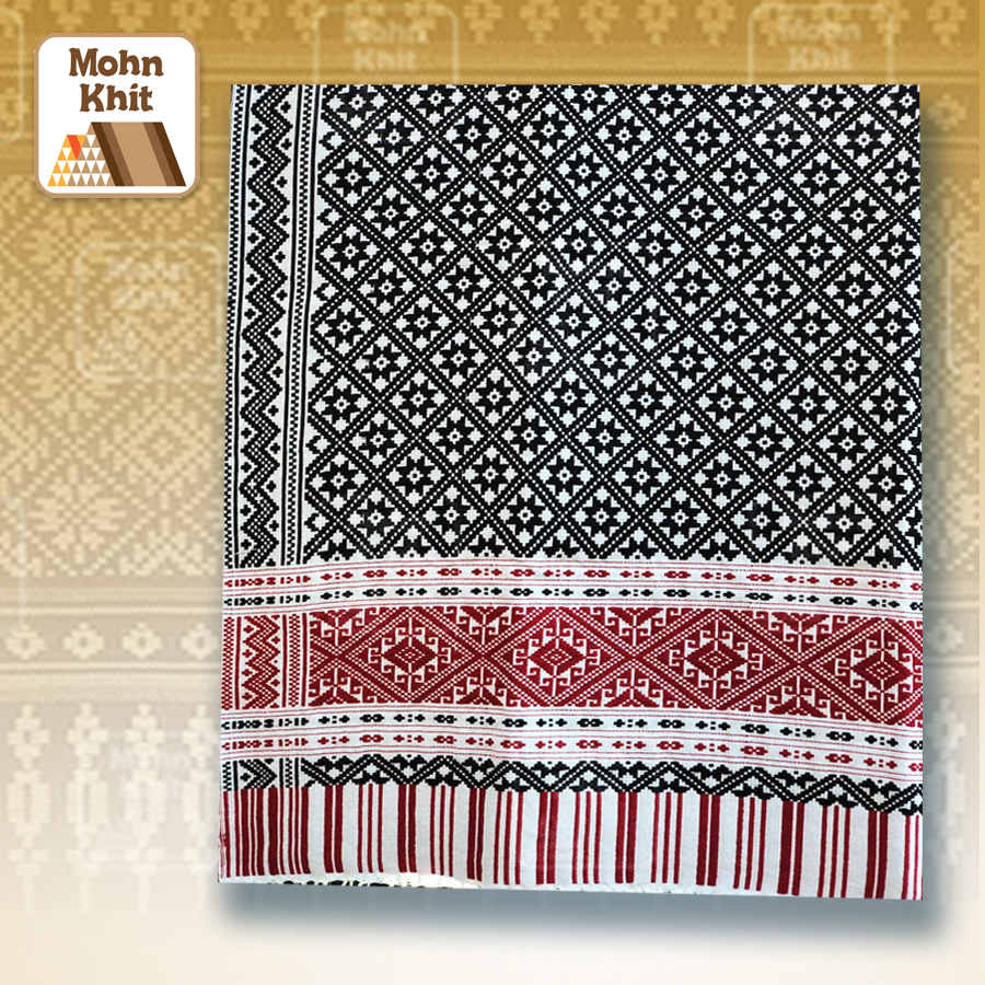 ผ้าคลุมไหล่ทอมือ ผ้าฝ้ายแท้ ผ้าขิดโบราณ ขนาด 60x200 cm//Hand-woven shawl, pure cotton, ancient Khit cloth, size 70x200 cm.