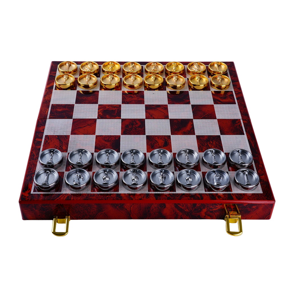 ชุดหมากรุกสากลไม้พับ (ตัวMetal Checkers) Wooden Chess Set