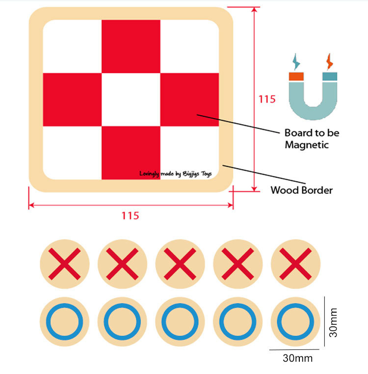 เกมโอเอกซ์ไม้+แม่เหล็ก OX (Tic-tac-toe) brand DOLI