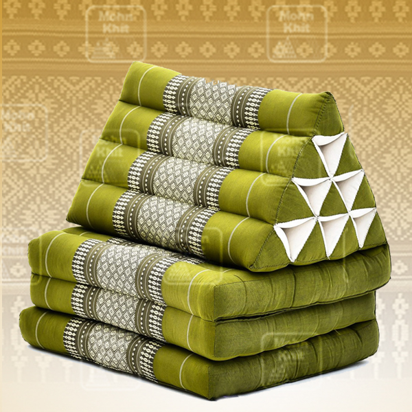 หมอนสามเหลี่ยมฝ้ายขิด 10 ช่องติดเบาะ 3พับ 53x165x30cm// Tri-angle kapok100%Traditional Floor Cushions 10 holes with 3 part of mattress.