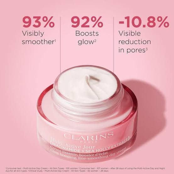 Clarins Multi-Active Day Cream Glow boosting line-smoothing Day Cream 50ml. เดย์ครีมลดเลือนริ้วรอย