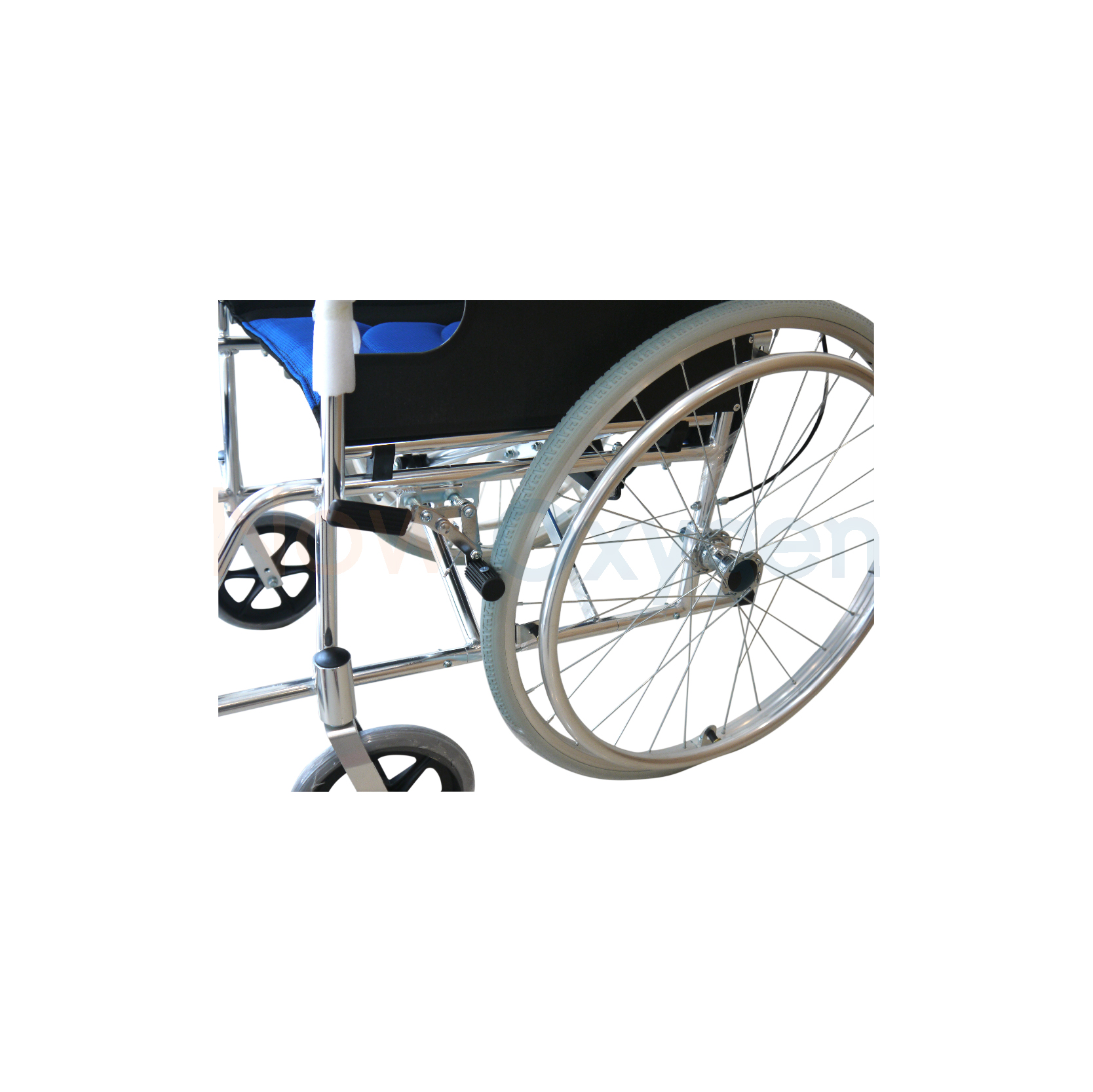 รถเข็นผู้ป่วย แบบพับได้ น้ำหนักเบา สีน้ำเงิน (Wheelchair) รับประกัน 1 ปี