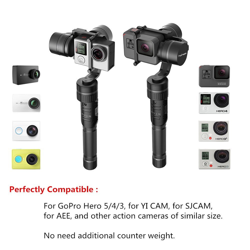 ไม้กันสั่น Hohem HG5 PRO Axis Stabilizer Handheld Aluminum Electronic Full 360 Degrees Gimbal for Gopro Hero 5/4/3, Yi Cam 4K, AEE Sports Cams - APP Controls for iPhone/Android Phone (HG5 Pro)