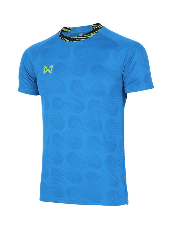 WARRIX ลิขสิทธิ์แท้100% เสื้อกีฬา FLASH TRAINING SHIRT WA-234FBACL01 เสื้อซ้อมกีฬาแขนสั้น ตัดต่อแบบไหล่สโลป สีฟ้า