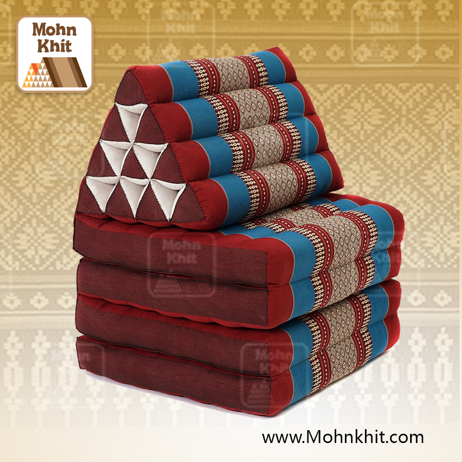 หมอนสามเหลี่ยม 10 ช่องติดเบาะ 4 พับ 53x180x30cm// Tri-angle kapok Traditional Floor Cushions 10 holes with 4 part of mattress.