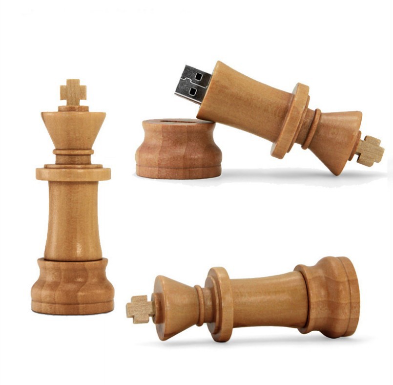 แฟลชไดร์ฟหมากรุกสากลไม้ Wood Chess King USB Flash Drive
