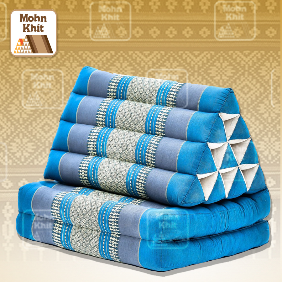 หมอนสามเหลี่ยม10 ช่องติดเบาะ 2 พับ 50x116x38 cm//Tri-angle kapok 100%Traditional Floor Cushions 10 holes with 2 part of mattress.