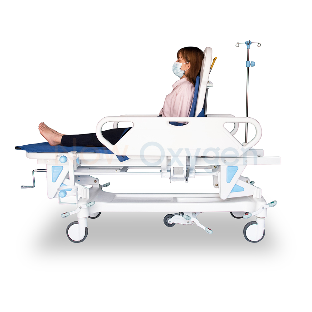 เตียงเคลื่อนย้ายคนไข้ฉุกเฉิน แบบมีปีกราวสไลด์ ปรับระดับสูงต่ำ และพนักพิงหลัง ได้ รับประกันศูนย์ไทย 1 ปี