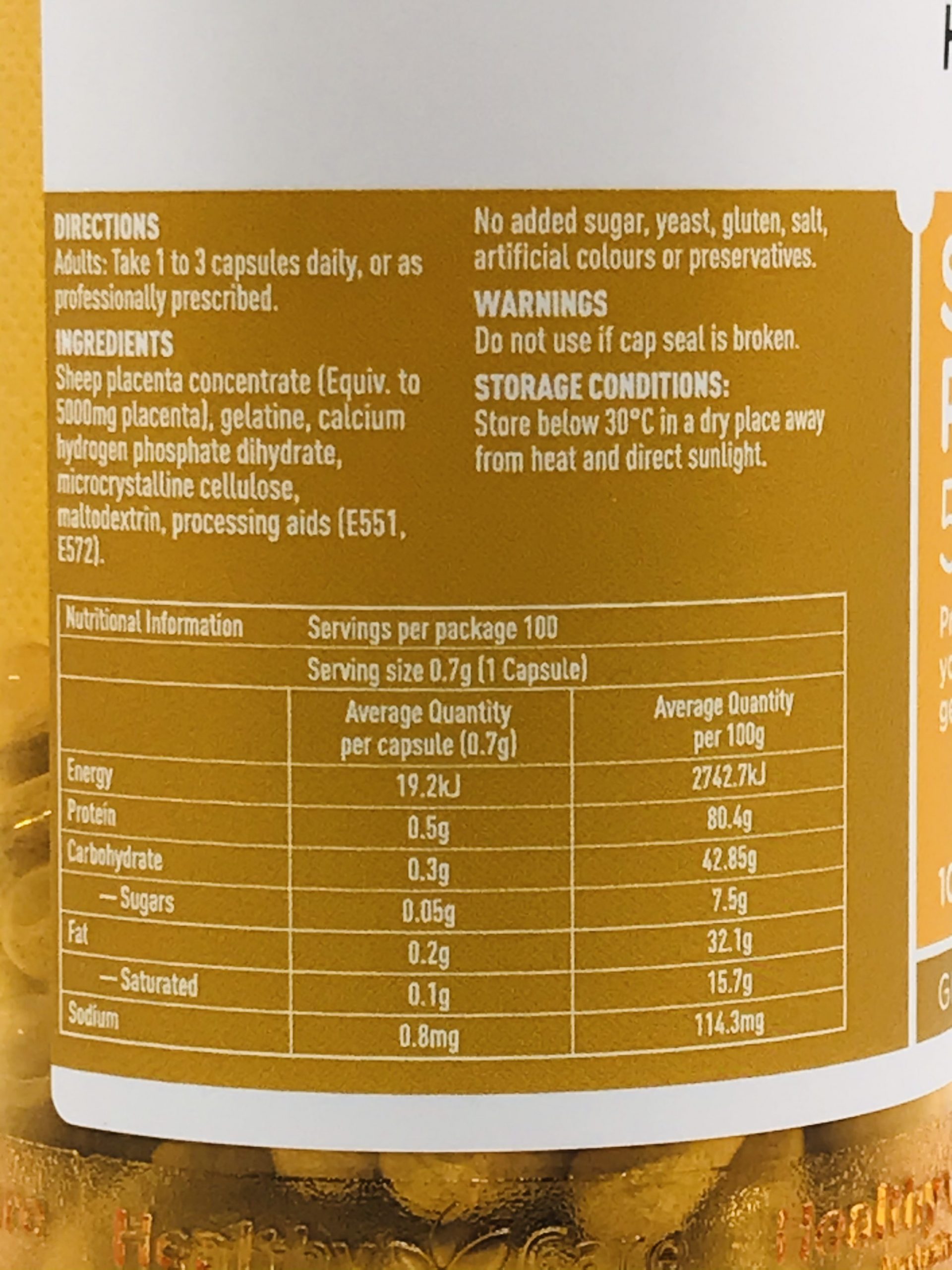 อาหารเสริมรกแกะสกัดเข้มข้น Healthy Care Sheep Placenta 5000mg 100 แคปซูล