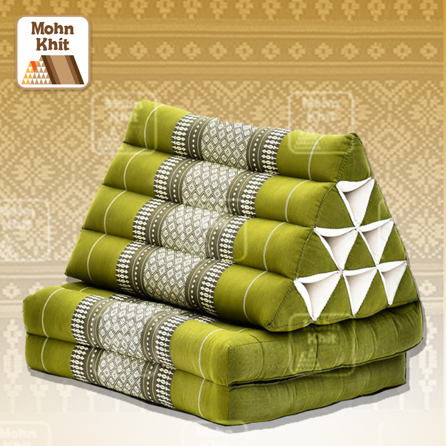 หมอนสามเหลี่ยม10 ช่องติดเบาะ 2 พับ 50x116x38 cm//Tri-angle kapok 100%Traditional Floor Cushions 10 holes with 2 part of mattress.