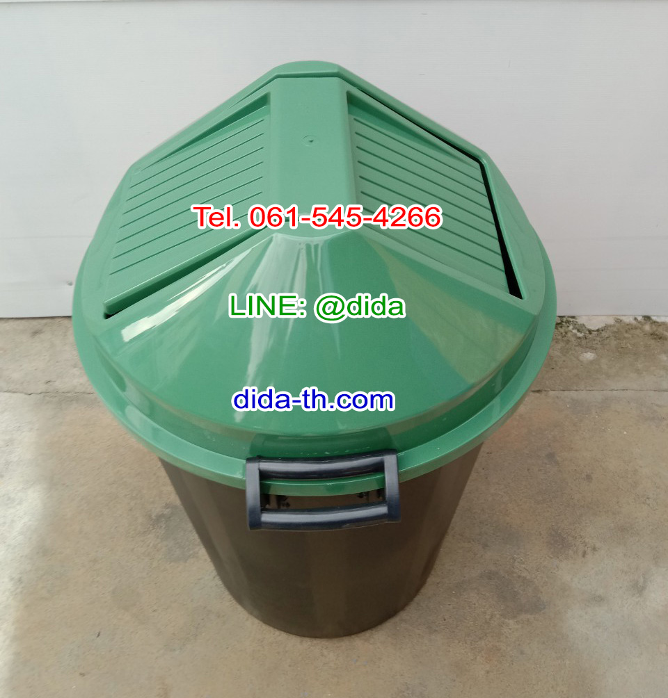 ถังขยะเทศบาล ทรงกลม ถังขยะพลาสติกสีดำ ฝาแกว่ง ฝาสี 112 ลิตร