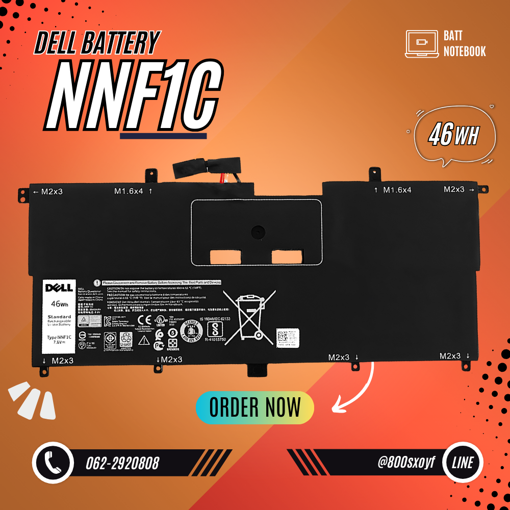 Battery Dell XPS 13 9365, 4-Cell 46Wh, แบตเตอรี่ Dell NNF1C ของแท้รับประกันศูนย์ Dell Thailand ราคาไม่แพง