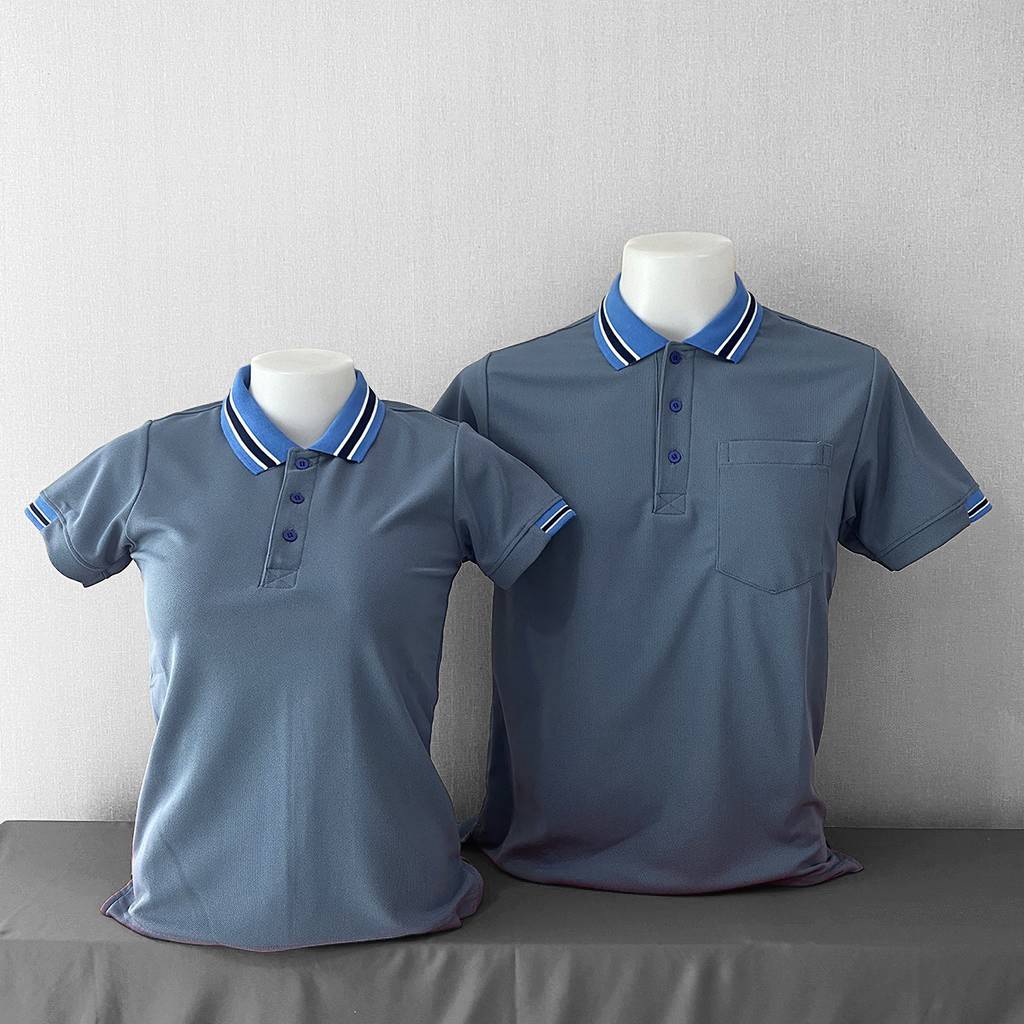 Micro Plus POLO เสื้อโปโล เสื้อคอกปก เสื้อยูนิฟอร์ม สีเทาปกฟ้า **ไม่ขึ้นขุย100%