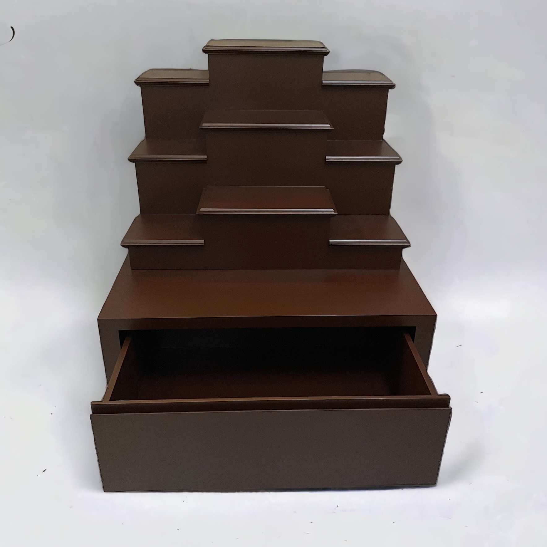 ตู้พระแบบเตี้ย 7x8 โมเดิร์น ขั้นบันได 9 ขั้น สีน้ำตาล