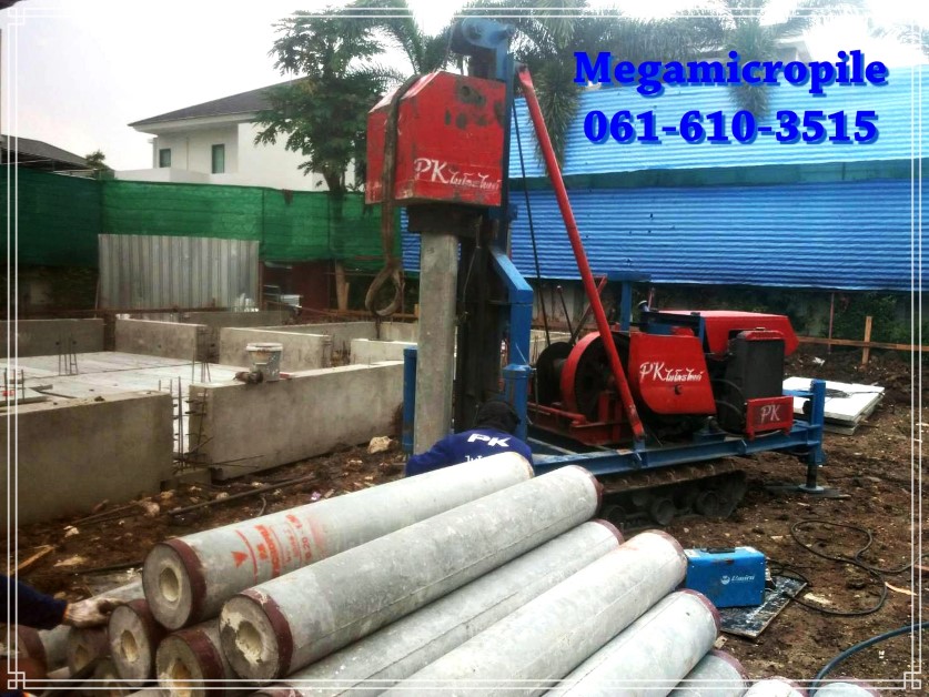 งานตอกเข็มสปันไมโครไพล์ Dia.20 หน้างานก่อสร้างบ้านพักอาศัย