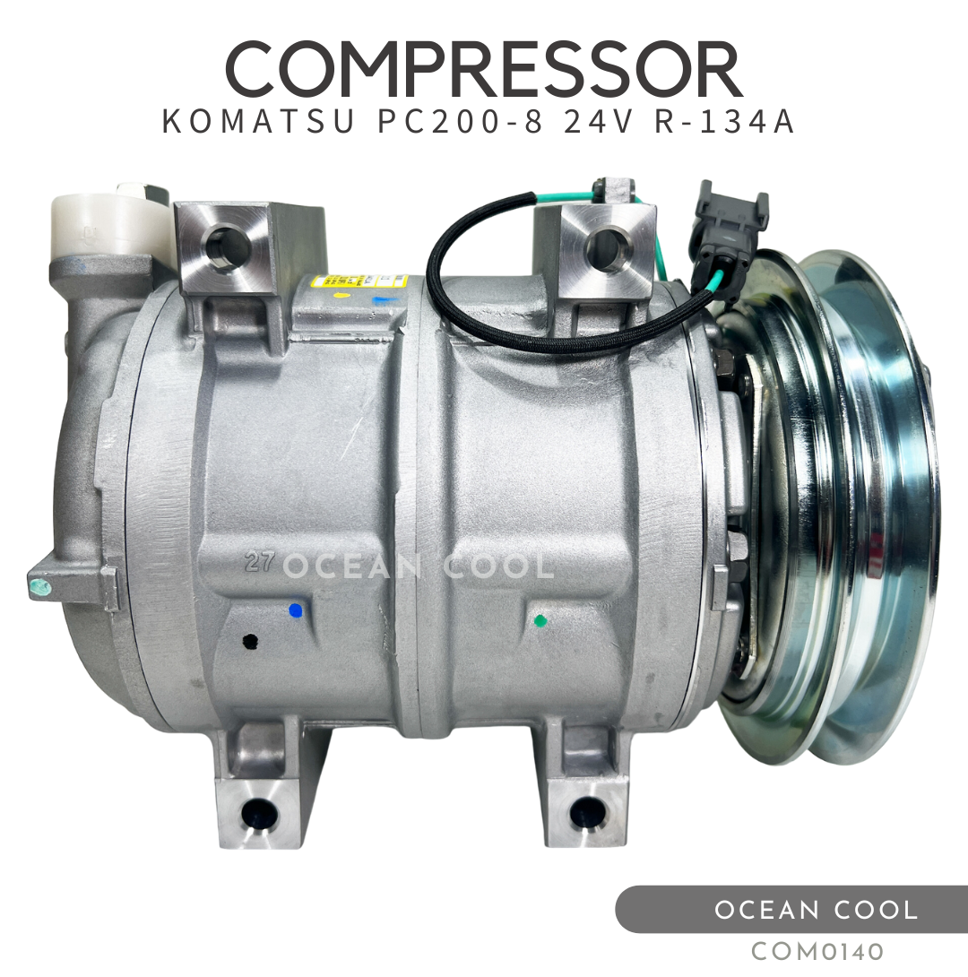 คอมเพรสเซอร์ โคมัตสุ พีซี 200-8 24 โวลต์ พูเล่ 1 ร่องบี รูโต COM0140 VALEO 815011 COMPRESSOR KOMATSU PC200-8 24V B R-134a คอมแอร์ รูหัวสายใหญ่