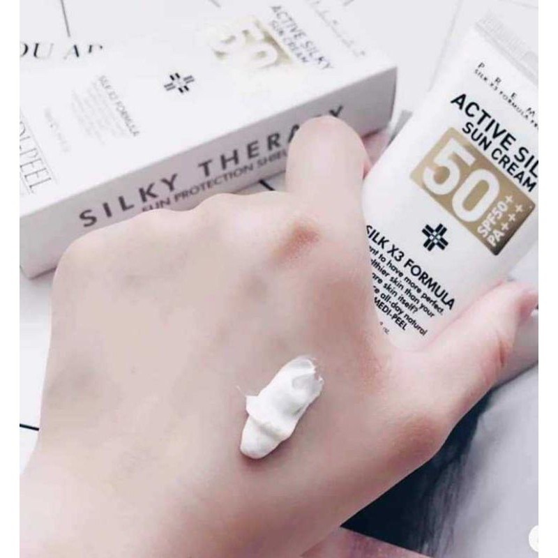 Medi-Peel Active Silky Sun Cream SPF50+ PA+++ 50ml. ครีมกันแดดเนื้อสีขาว ทาเเล้วไม่วอก (1กล่อง)