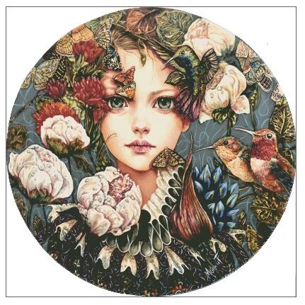 Flower,bird,butterflies,girl (ไม่พิมพ์/พิมพ์ลาย)