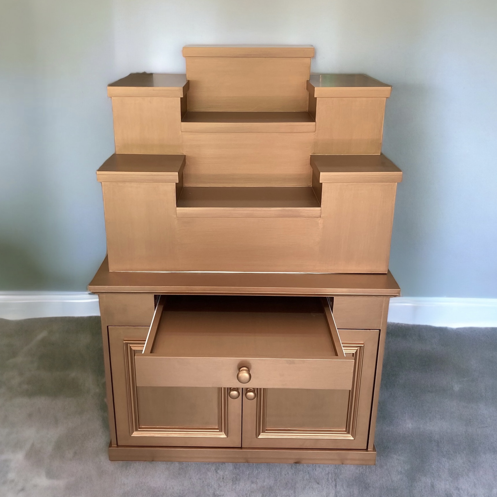 ตู้พระแบบสูง 7x8 ขั้นบันได 7 ขั้น สีพิงค์โกลด์