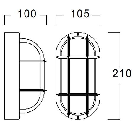 โคมไฟติดผนัง แบบวงรี E27 ดำ (ฟรี หลอด LED 3W)