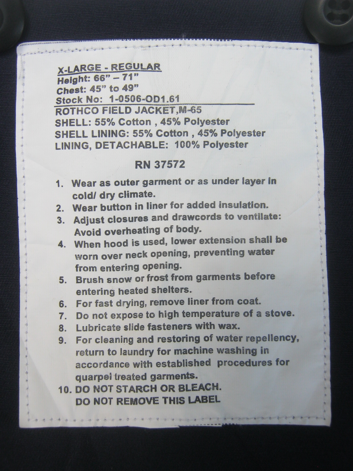 เสื้อทหาร M65 สีน้ำเงินเข้ม XL-R