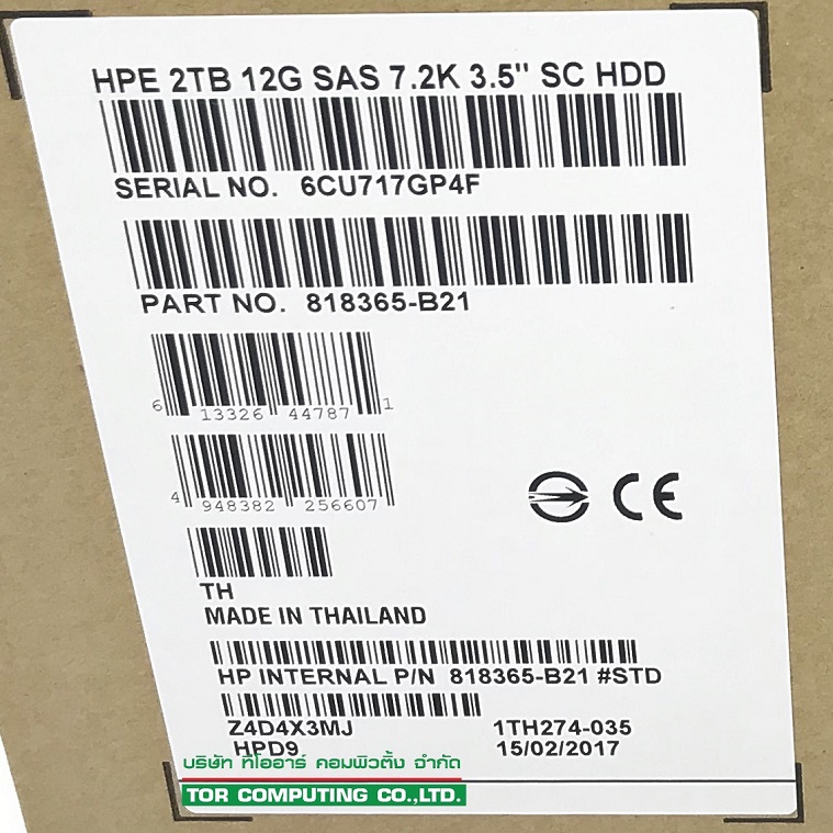 HP 818365-B21, 819078-001 [TorCompTH Thailand ขาย จำหน่าย ราคา] HP 2TB 7.2K 12G SAS 3.5IN HDD G8-G10