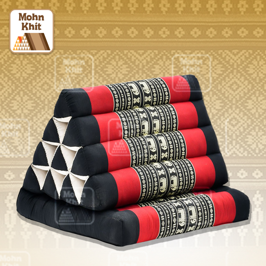 หมอนสามเหลี่ยม 10 ช่องติดเบาะ 1 พับ 50x76x35Cm Tri-angle kapok 100%Traditional Floor Cushions 10 holes with 1part of mattress.