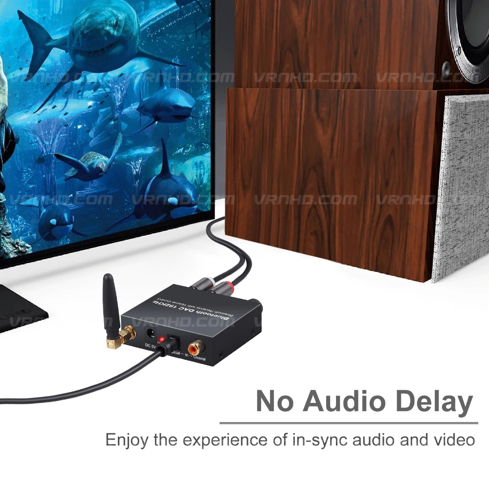 192kHz/24bit Digital to Analog Audio Converter Plus Bluetooth Receiver V5.0 with Output Volume Adjustment