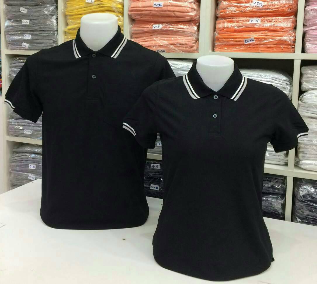 PLGPOLO เสื้อโปโล เสื้อคอกปก เสื้อยูนิฟอร์ม สีดำขลิบเทาขาว