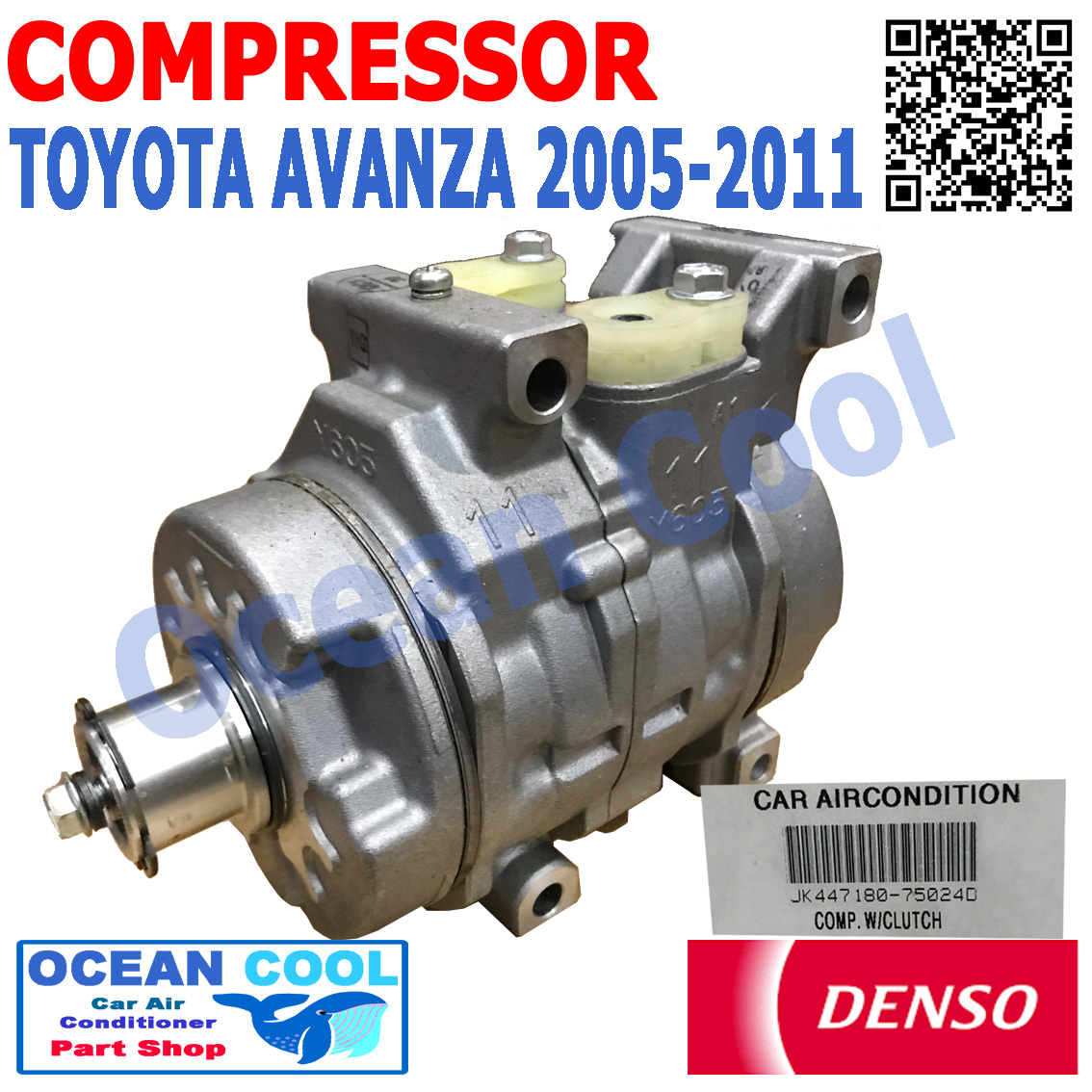 คอมเพรซเซอร์ อแวนซ่า 2005 - 2011 COM0050 DENSO รหัส JK447180-75024D COMPRESSOR TOYOTA AVANZA R134A คอมแอร์รถยนต์ คอม แอร์ คอมเพลสเซอร์ โตโยต้า อะแวนซ่า พ.ศ. 2548 ถึง 2554 อะไหล่ แอร์ รถยนต์