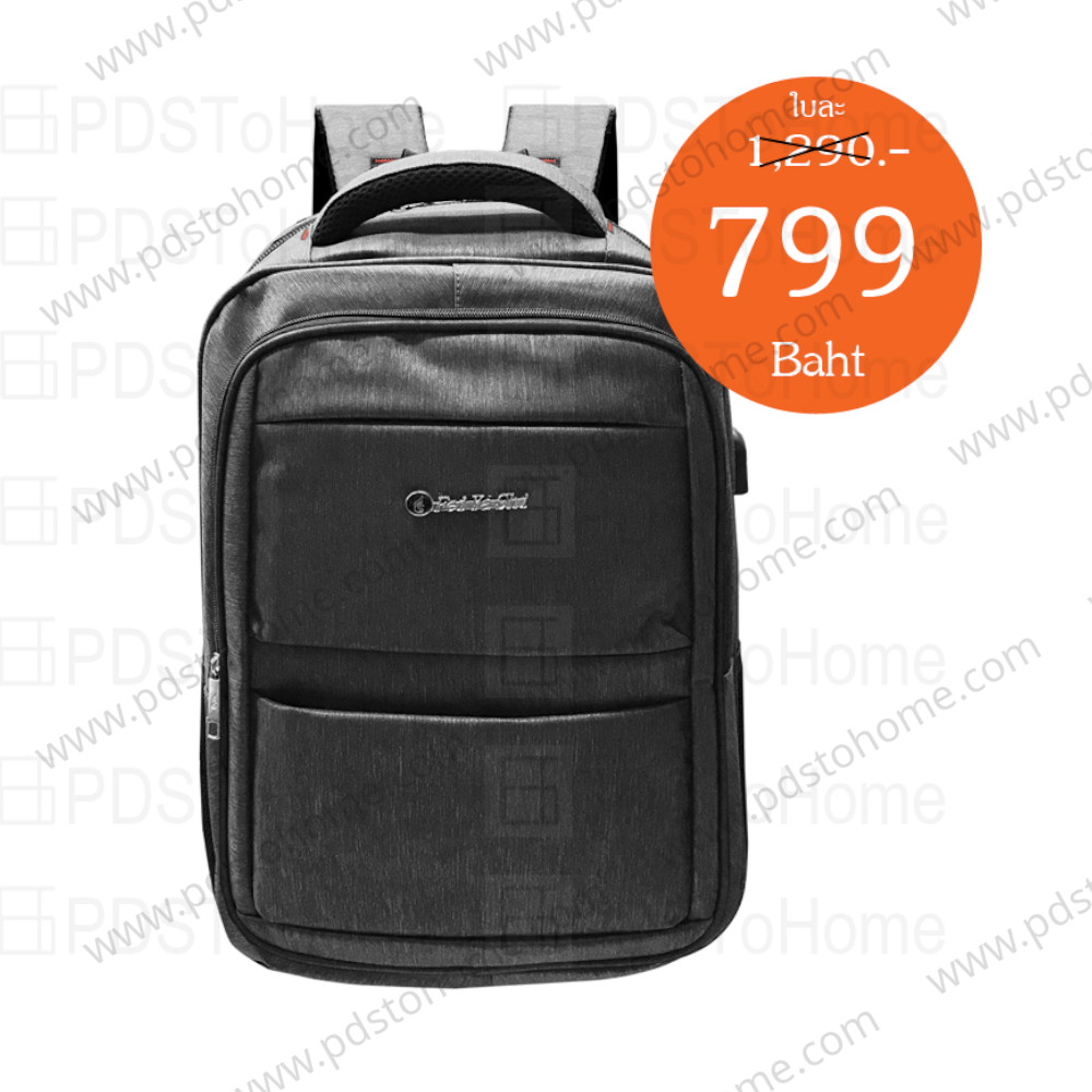 กระเป๋า USB โน้ตบุ๊ค Laptop Backpack เป้ สะพายหลัง ซิปคู่แนวนอน ผ้าสีเทาคลาสิค กันน้ำ