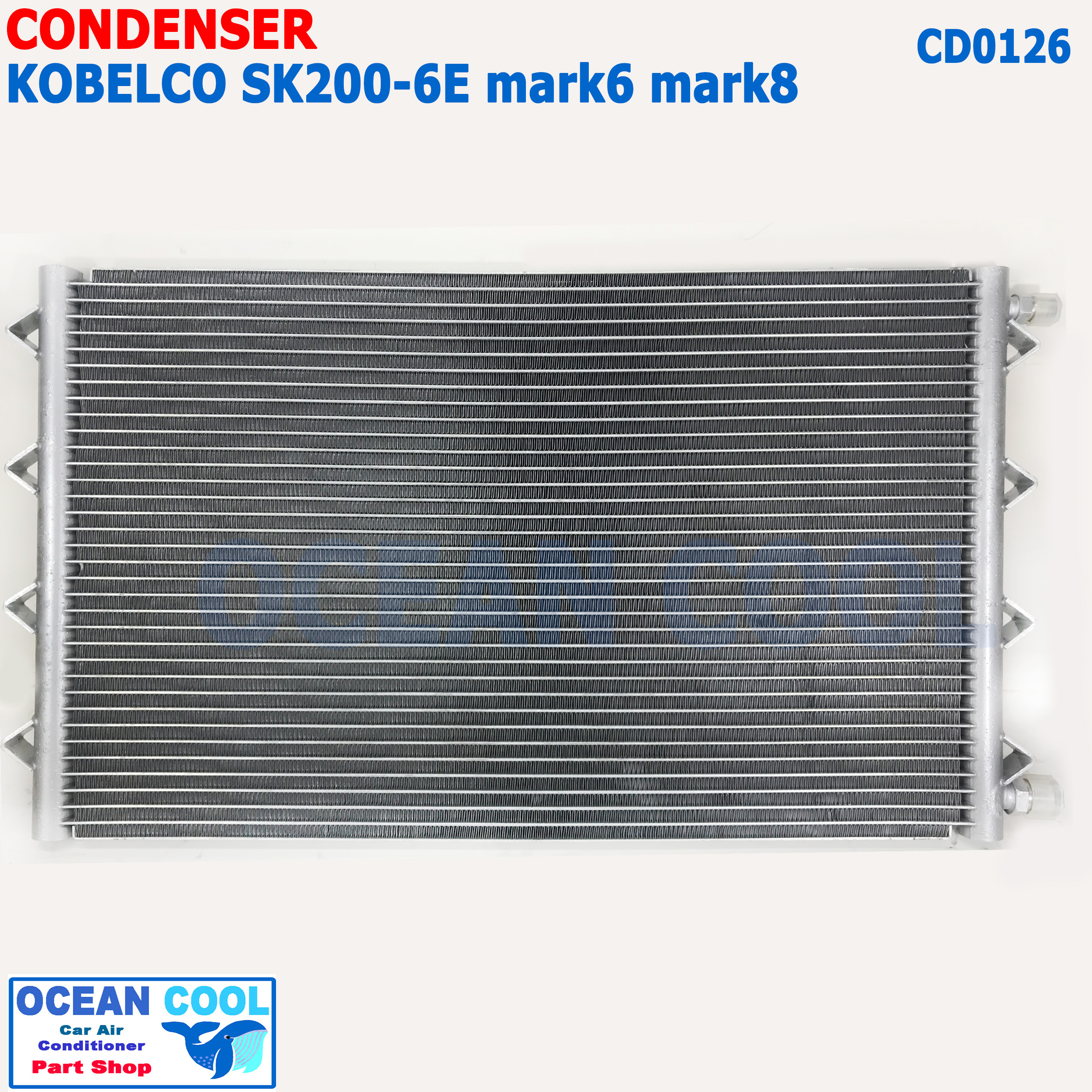 แผงแอร์ แม็คโคร โกเบลโก้ SK200-6E CD0126 มาร์ค6 มาร์ค8 CONDENSER for Kobelco Mark6 , Mark8 หัวขัน ขายึด4 3เหลี่ยม คอยล์ร้อน แผงรังผึ้ง แผงคอยล์ร้อน