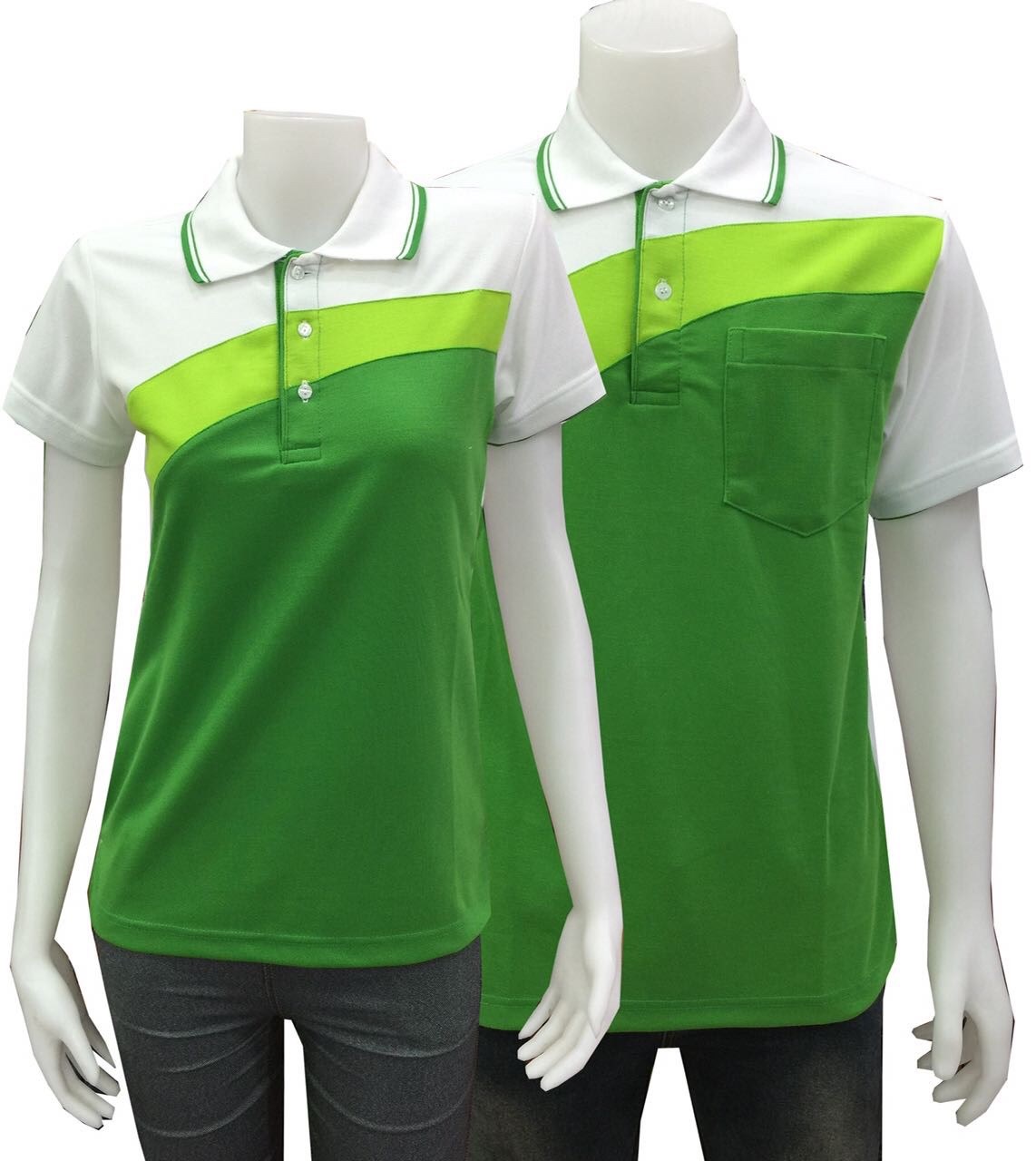 เสื้อโปโล เขียว-สไลท์2 หลังขาว เนื้อผ้า TC Cotton ทรงสปอร์ตทั้งชายหญิง