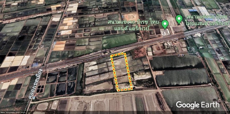 ขายที่ดินเปล่า ย่าน นาโคก อำเภอเมือง สมุทรสาคร ธนบุรีปากท่อ พระราม 2 : ใกล่ด่านชั่งฝั่งขาออก และ สนามแข่งรถ บีเรซไทยแลนด์แดร๊กเวย์ : 25-0-15.5 ไร่