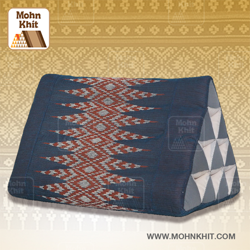 หมอนสามเหลี่ยม10ช่องแต่งผ้าทอ 50x28x30Cm.Decorate design Triangle kapok Traditional Floor Cushions 10 holes.