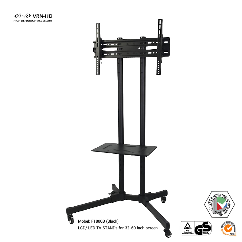 New 2022 ขาตั้งทีวี F1800B ขาตั้งทีวีล้อเลื่อน ปรับก้ม-เงยได้, TV STANDs for 43"- 70" Max VESA 600x400 mm., Weight Capacity 50 kg.