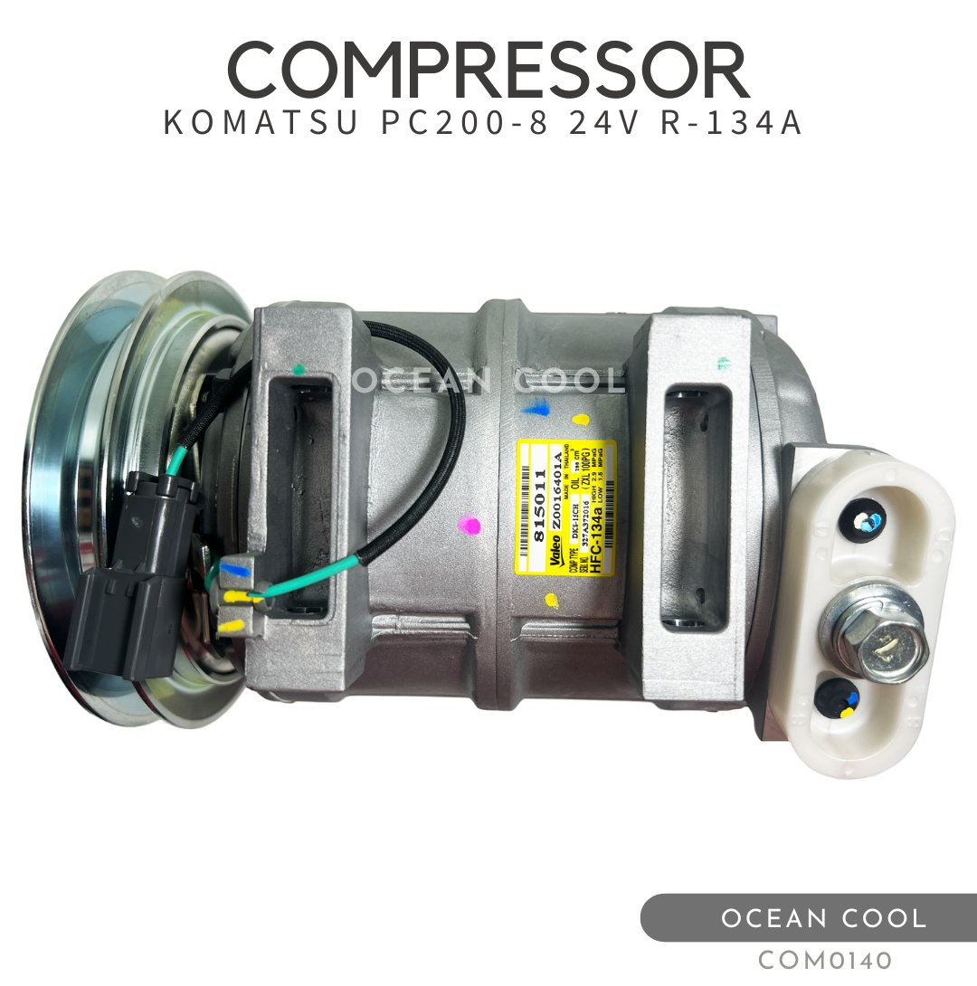 คอมเพรสเซอร์ โคมัตสุ พีซี 200-8 24 โวลต์ พูเล่ 1 ร่องบี รูโต COM0140 VALEO 815011 COMPRESSOR KOMATSU PC200-8 24V B R-134a คอมแอร์ รูหัวสายใหญ่
