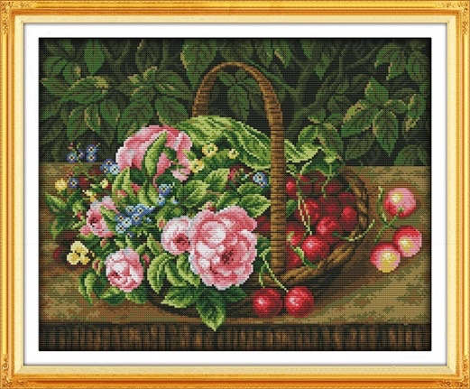Flower and cherry basket (ไม่พิมพ์/พิมพ์ลาย)