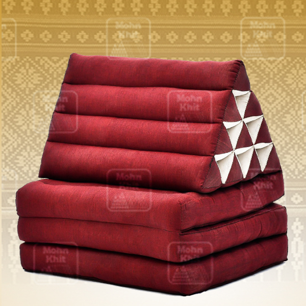 หมอนสามเหลี่ยมสีพื้น 10 ช่องติดเบาะ 3พับ 53x165x30cm// Tri-angle kapok100%Traditional Floor Cushions 10 holes with 3 part of mattress.