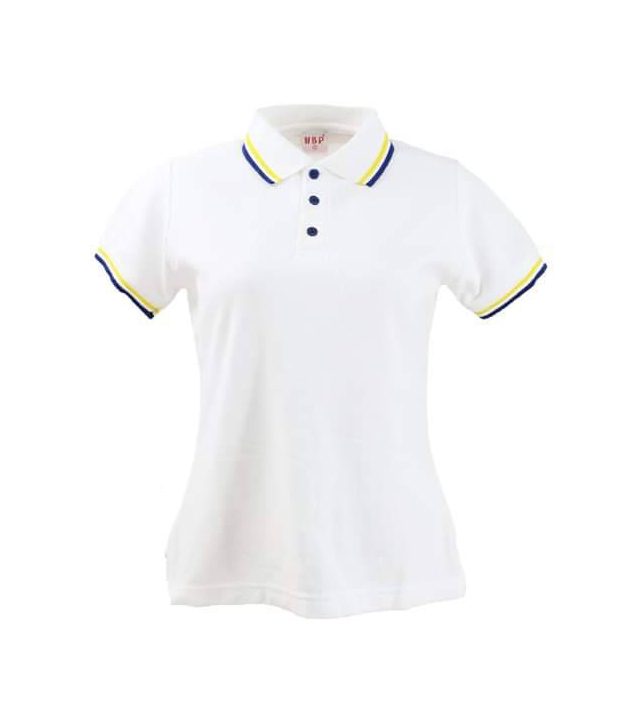 HBP POLO เสื้อโปโล เสื้อคอปก สีขาวขลิบเหลืองน้ำเงิน มีทั่งทรงชาย-หญิง