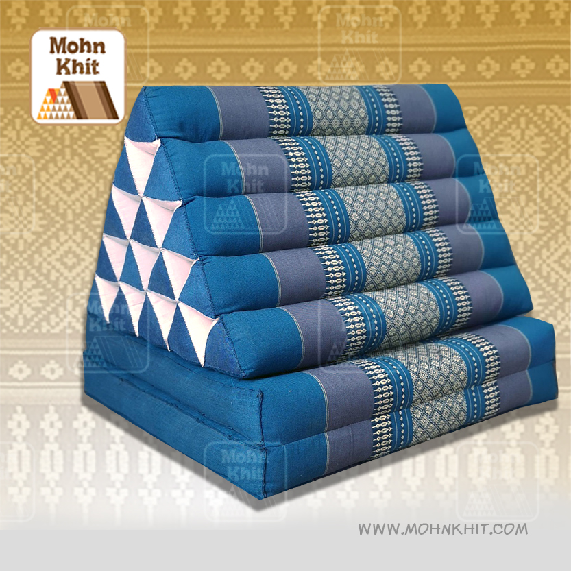 หมอนสามเหลี่ยม15 ช่อง ติดเบาะ 2 พับ 55x140x38cm Tri-angle Khit kapok100% Floor Cushions Traditional Pillow 15 holes with 2 part of mattress.