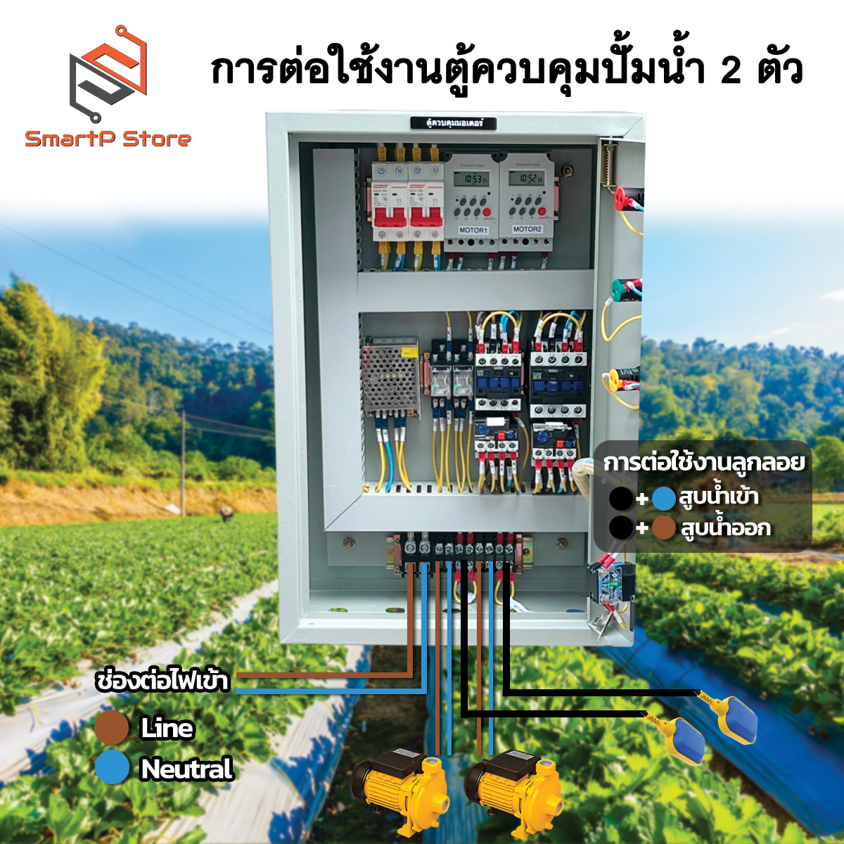 ตู้ตั้งเวลา เปิด-ปิด ปั๊มน้ำ 2 ตัวแยกอิสระ มีสวิทซ์ลูกลอย ตั้งเวลาทำงานอัตโนมัติ 28 โปรแกรมต่อวัน