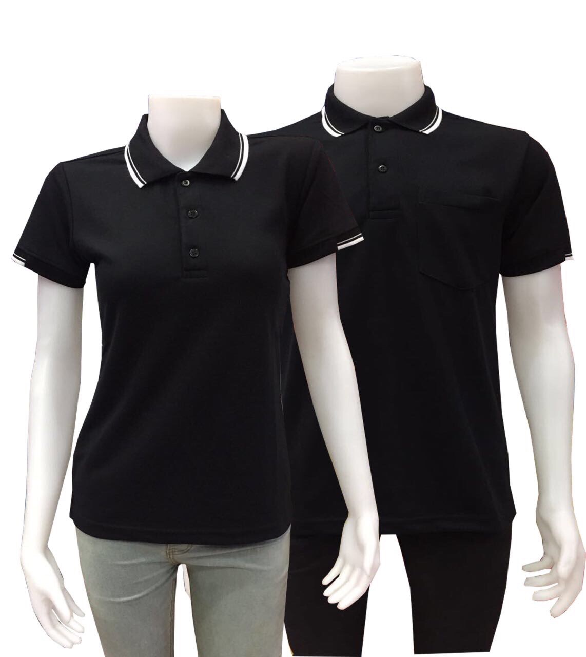 เสื้อโปโล ทรงชาย-หญิง สีดำขลิบขาวเทา
