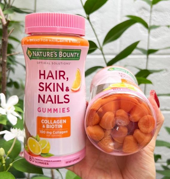 Nature’s Bounty, Optimal Solutions, Hair, Skin And Nails Tropical Citrus Flavored, (80Gummies) เยลลี่บำรุง ผม ผิว เล็บ