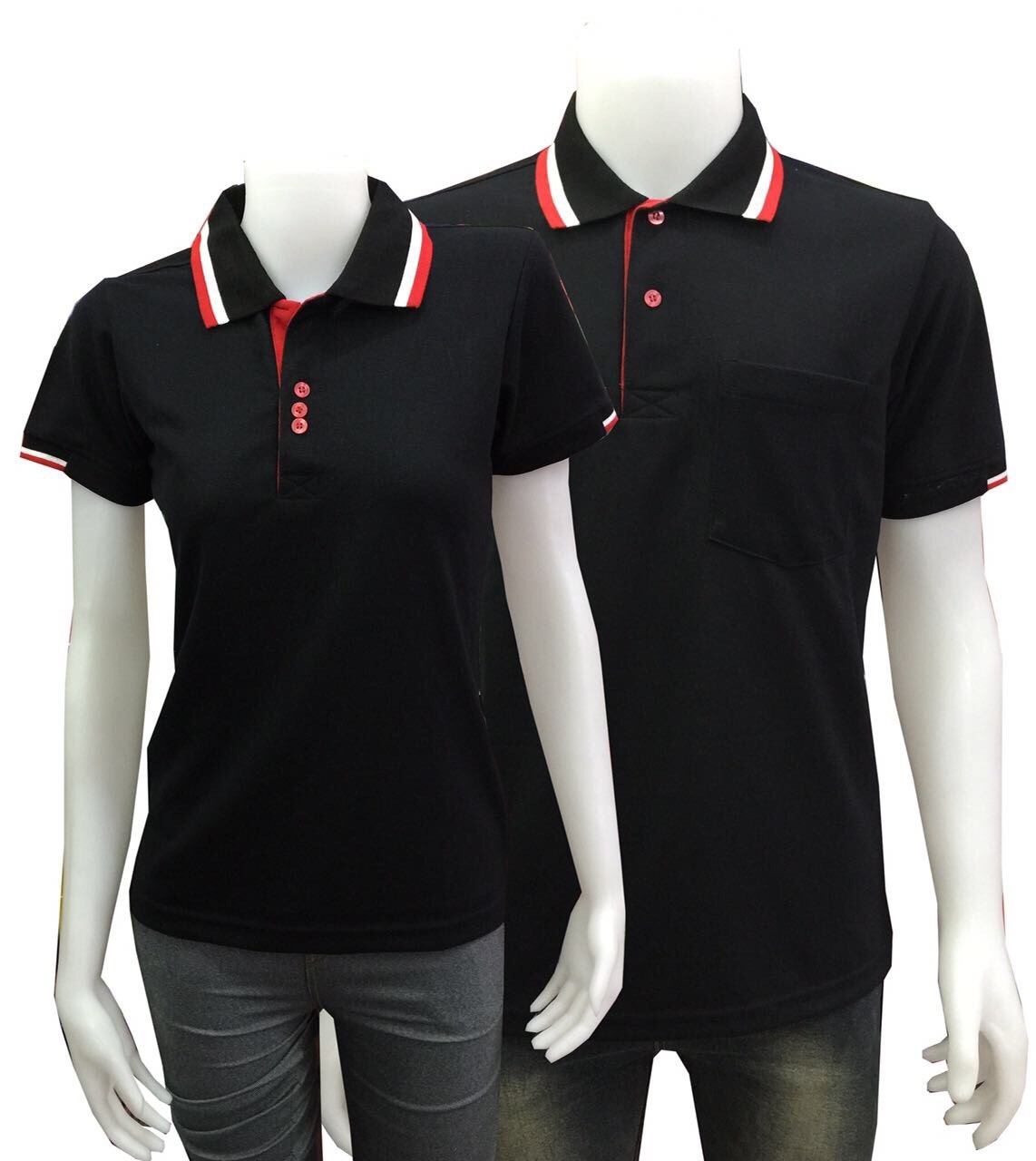 MPPOLO เสื้อโปโล เสื้อคอกปก เสื้อยูนิฟอร์ม สีดำขลิบแดง