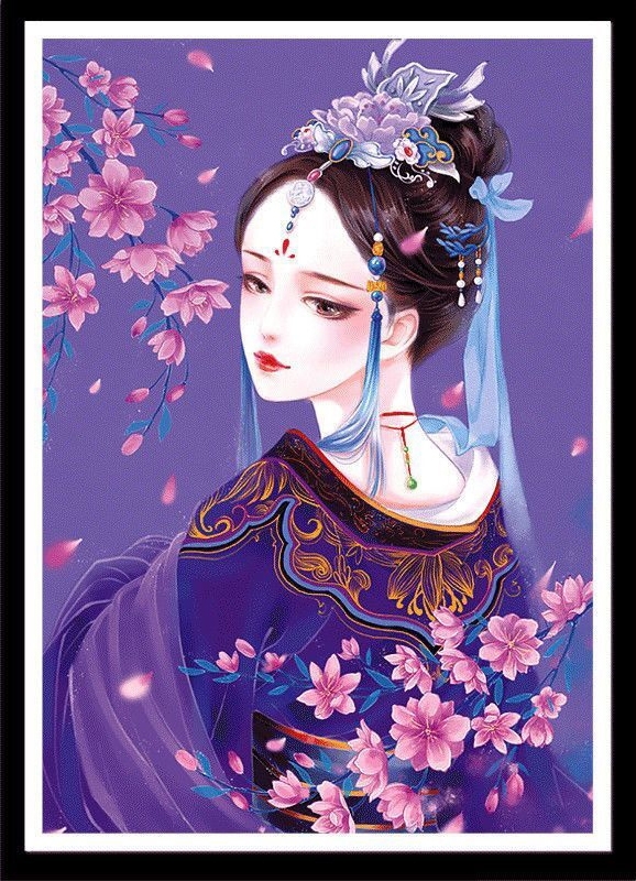 ชุดปักครอสติช ลายสาวงามจีน (งานปักเต็มลาย ไม่มีเดินเส้น) ปักครั้งละ 3 เส้นเล็ก ขนาด 50*66 ซม.ผ้าครอสติช 11CTพิมพ์ลายปักเต็มลายผ้า ไหมคอตตอน 34 สี ผังลาย เข็ม